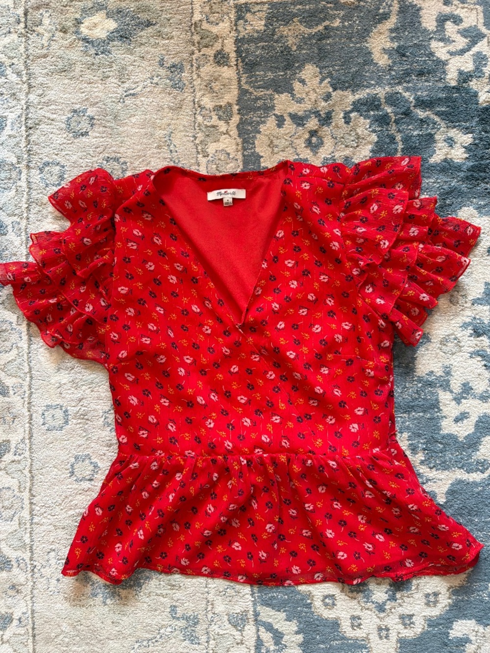 Madewell Tiered-Sleeve Peplum Top in Metallic Prairie Posies Size 4